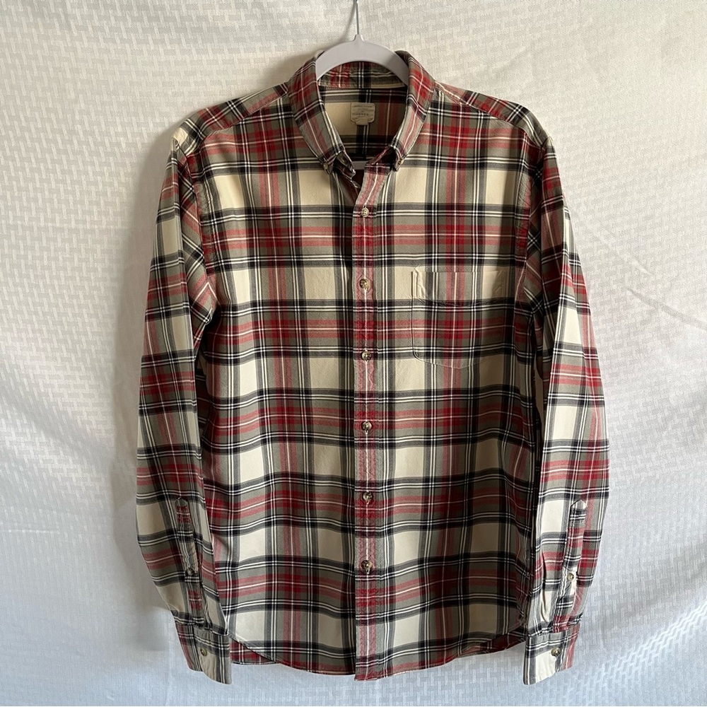 J. Crew Vintage Oxford Button Down Long Sleeve Shirt Red and Black Plaid Medium